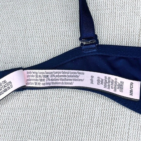 Victoria's Secret Push Up Bra sz 32B * Strappy Cage Bra Navy Blue Padded Pushup - Picture 7 of 7